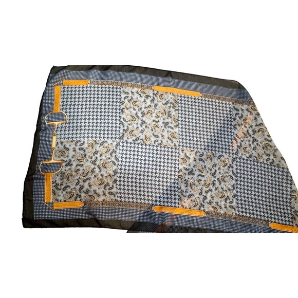 2/$30 NEW Navy Gray Black Gold Rectangle Silky Fashion Scarf Paisley Geometric - Picture 5 of 7
